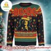 ACDC Angus Young Let There Be Christmas Thunder And Snowflakes Pattern Holiday Gift Ugly Christmas Sweater