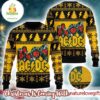 ACDC Band Funny Graphics Snowflakes And Thunder Pattern Knitted Black And Yellow Christmas Ugly Sweater