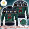 ACDC For Those To Have A Great Christmas Xmas Wreath Cannon Knitted Green Christmas Ugly Sweater