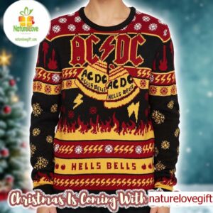 ACDC Hells Bells Band Iconic Logo And Symbols Official Knitted Ugly Christmas Sweater ACDC Hells Bells Band Iconic Logo And Symbols Official Knitted Ugly Christmas Sweater