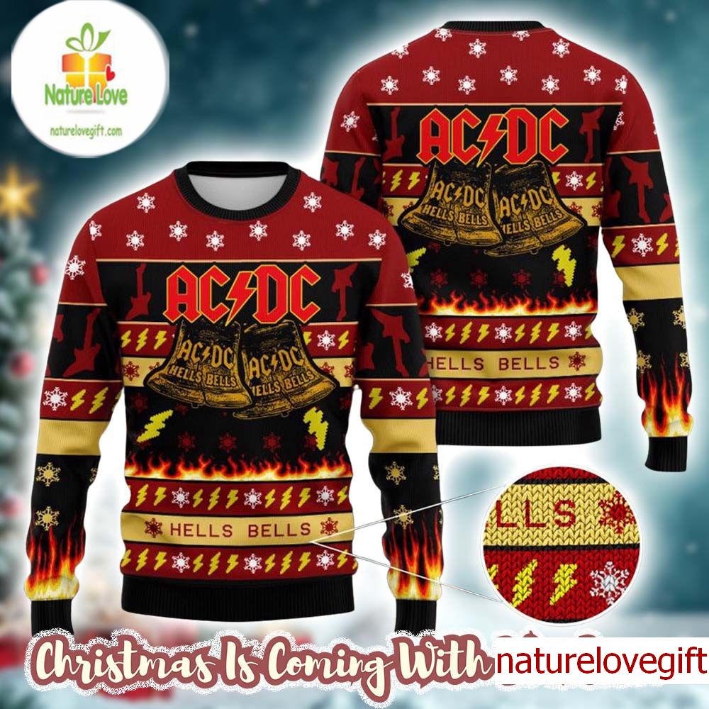 ACDC Hells Bells Flames Graphics Thunder Pattern Knitted 2025 Ugly Christmas Sweater ACDC Hells Bells Flames Graphics Thunder Pattern Knitted 2025 Ugly Christmas Sweater