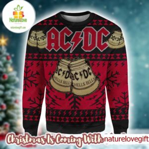 ACDC Hells Bells Signature Bells Snowflakes Pattern Black And Red Vintage Ugly Christmas Sweater ACDC Hells Bells Signature Bells Snowflakes Pattern Black And Red Vintage Ugly Christmas Sweater