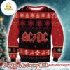 ACDC Logo With Snowflakes And Reindeer Pattern Black And Red Christmas Ugly Sweater