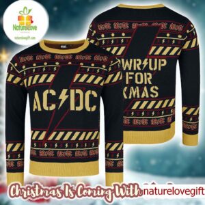 ACDC Power Up Lightning Pattern PWR Up For Xmas Knitted Ugly Christmas Sweater ACDC Power Up Lightning Pattern PWR Up For Xmas Knitted Ugly Christmas Sweater