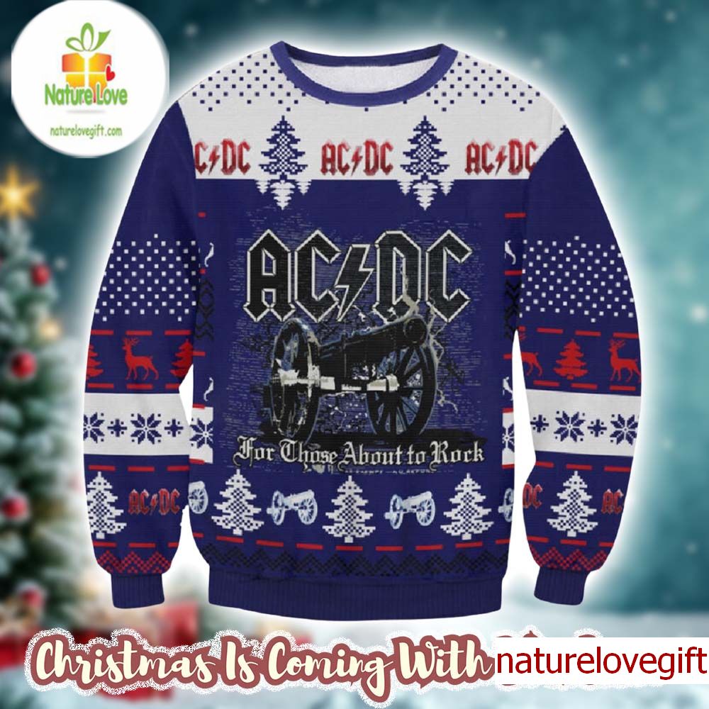 ACDC Signature Cannon For Those About To Rock Knitted Purple Ugly Christmas Sweater ACDC Signature Cannon For Those About To Rock Knitted Purple Ugly Christmas Sweater