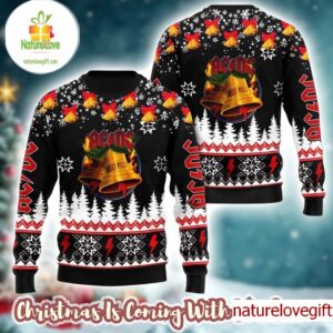 ACDC Signature Hells Bells Snowy Night Pattern Jingle Bells Xmas Ugly Sweater