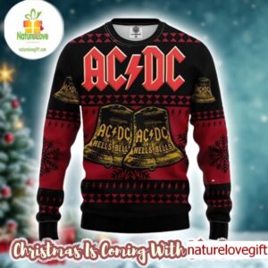 ACDC Signature Hells Bells Xmas 2025 Knitted Red And Black Ugly Christmas Sweater