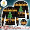 ACDC Signature Logo Christmas Tree Art Black And Gold Knitted Christmas Ugly Sweater