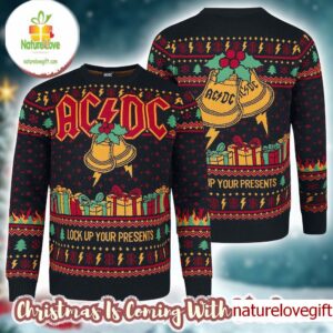 ACDC Xmas Hell Bells Lock Up Your Presents Holiday 2025 Christmas Jumper Multicolour Ugly Sweater