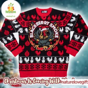 Blackberry Smoke Lightning Rooster Logo Holiday Theme Santa Hat Knitted Ugly Christmas Sweater