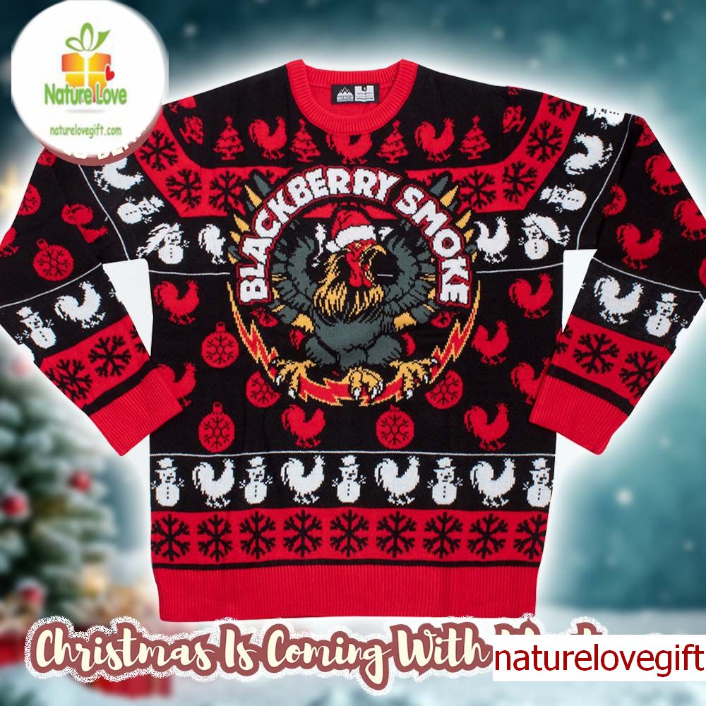 Blackberry Smoke Lightning Rooster Logo Holiday Theme Santa Hat Knitted Ugly Christmas Sweater Blackberry Smoke Lightning Rooster Logo Holiday Theme Santa Hat Knitted Ugly Christmas Sweater