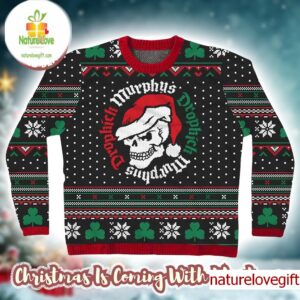 Dropkick Murphys Skull With Santa Hat Snowflakes Pattern Christmas Ugly Sweater