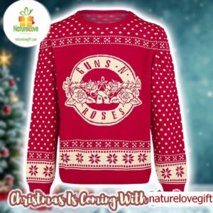 Guns N Roses Big Logo With Snowflakes Pattern Knitted Red Christmas Ugly Sweater