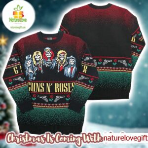 Guns N Roses Holiday 19 Bravado Band Members Skeletons Holiday Ugly Christmas Sweater