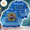 Guns N Roses Iconic Skull Logo Band Wearing Santa Hats Blue Uglty Christmas Sweater