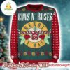 Guns N Roses Merry Xmas Guns Candy Crane Logo Holiday Theme Red And Green Knitted Ugly Christmas Sweater