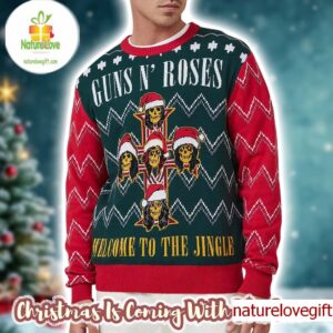 Guns N Roses Welcome To The Jingle Cross Xmas Holiday Logo Ugly Christmas Sweater