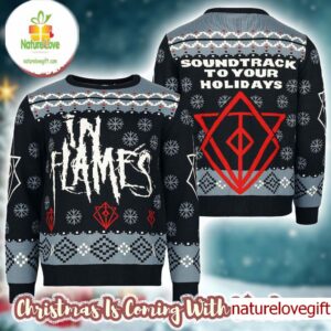In Flames Soundtrack To Your Holidays Big Logo Snowflakes Pattern Ugly Christmas Sweater In Flames Soundtrack To Your Holidays Big Logo Snowflakes Pattern Ugly Christmas Sweater
