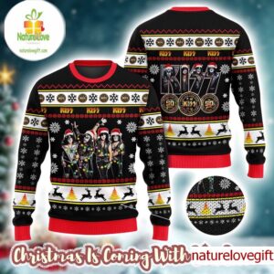 Kiss Band 50 Years Tour Xmas Holiday Style Gift For Fans Christmas Ugly Sweater