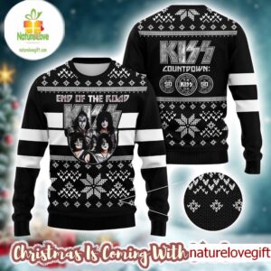 Kiss Band End Of The Road Kiss Countdown 50 Years Knitted Black Ugly Christmas Sweater