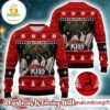 Kiss Band Merry Kissmas Under The Xmas Tree Holiday Style With Reindeer Knitted Red Ugly Christmas Sweater