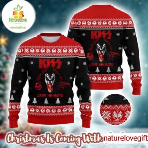 Kiss Gene Simmons Bloody Tongue With His Signature Black And Red Ugly Christmas Sweater