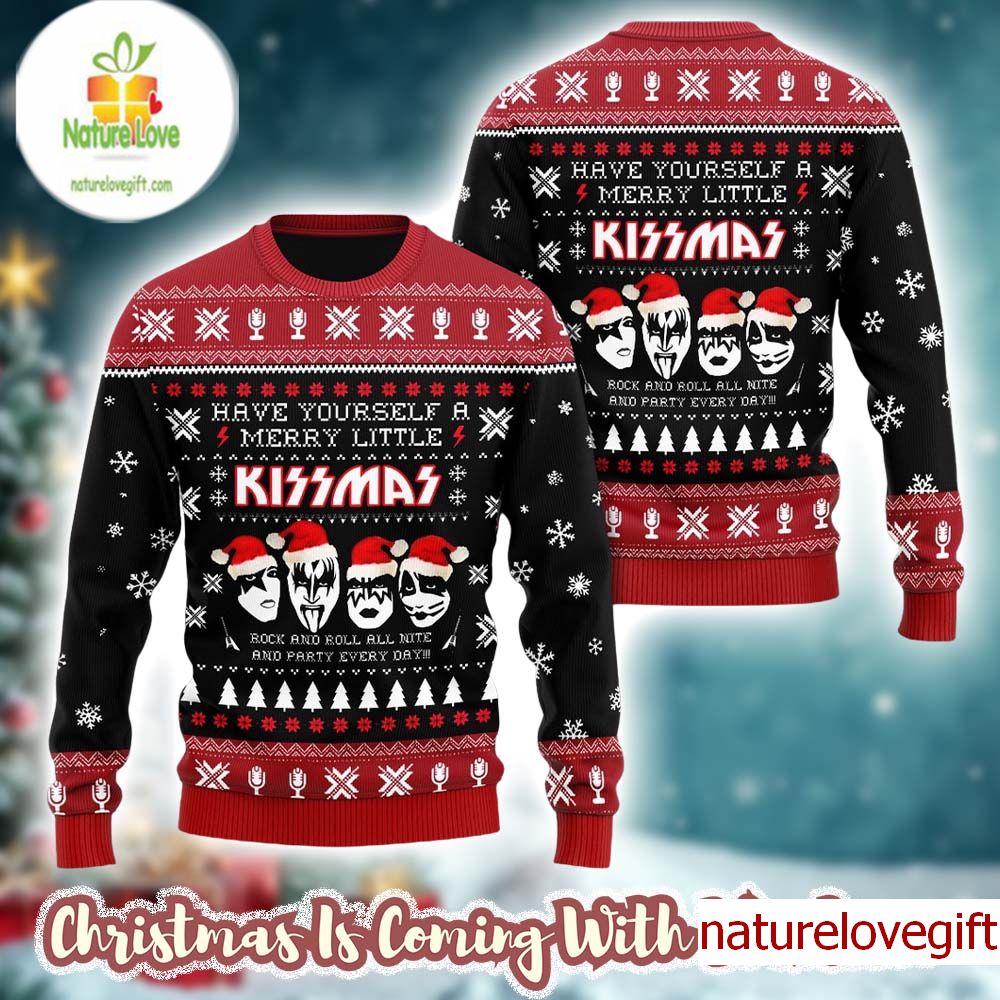 Kiss Have Yourself A Merry Little Kissmas Rock And Roll All Nite And Party Everyday Ugly Christmas Sweater Kiss Have Yourself A Merry Little Kissmas Rock And Roll All Nite And Party Everyday Ugly Christmas Sweater
