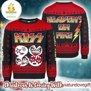 Kiss Heaven On Fire Band Members Faces Logo Ugly Christmas Sweater