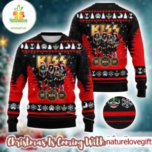 Kiss Members With Santa Hats End Of The Road The Final 50 Shows Anniversary Gift For Fans Ugly Christmas Sweater