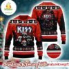 Kiss Merry Kissmas Funny Faces With Santa Hat Knitted Red Ugly Christmas Sweater