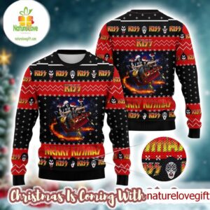 Kiss Rock Band On Sleigh Merry Kissmas Ugly Christmas Sweater 2025