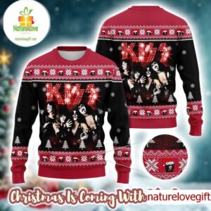 Kiss Rock Fan Lover Gift For Holiday 2025 Sparkle Logo Ugly Christmas Sweater