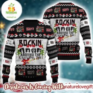Kiss Rockin Around The Christmas Tree Jingle Bell Rock Funny Ugly Christmas Sweater