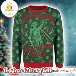Metallica And XXXmas For All And Justice For All Holiday Style Xmas Green Knitted Ugly Christmas Sweater