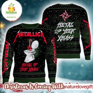 Metallica Metal Up Your Xmass Funny Toilet Candy Crane Ugly Christmas Sweater Holiday Gift