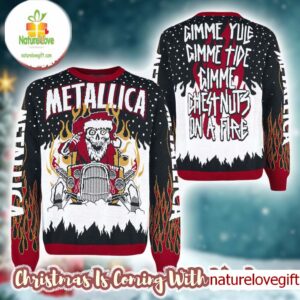 Metallica Skeleton Santa Gimme Yule Holiday Gimme Chest Nuts On A Fire Ugly Christmas Sweater