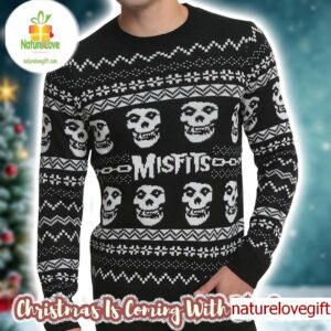Misfits Band Crimson Ghost Pattern Classic Knitted Black Ugly Christmas Sweater