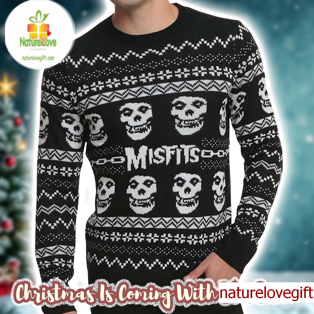 Misfits Band Crimson Ghost Pattern Classic Knitted Black Ugly Christmas Sweater Misfits Band Crimson Ghost Pattern Classic Knitted Black Ugly Christmas Sweater