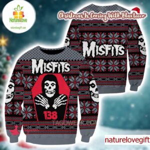 Misfits Signature Crimson Ghost 138 Snowflakes Pattern Ugly Christmas Sweater