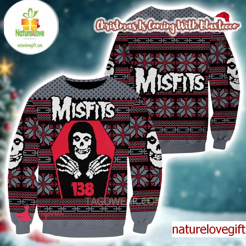 Misfits Signature Crimson Ghost 138 Snowflakes Pattern Ugly Christmas Sweater Misfits Signature Crimson Ghost 138 Snowflakes Pattern Ugly Christmas Sweater