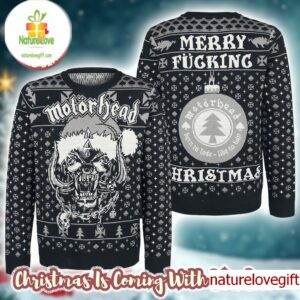 Motorhead Snaggletooth Big Logo Merry Fucking Christmas Holiday Sweater Christmas Jumper Ugly Sweater