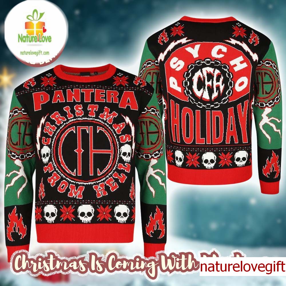 Pantera Christmas From Hell Psycho Holiday Signature Ugly Christmas Sweater Pantera Christmas From Hell Psycho Holiday Signature Ugly Christmas Sweater