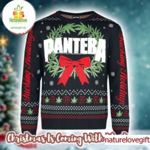 Pantera Christmas Wreath Fucking Holiday Snowy Night Knitted 2025 Ugly Christmas Sweater