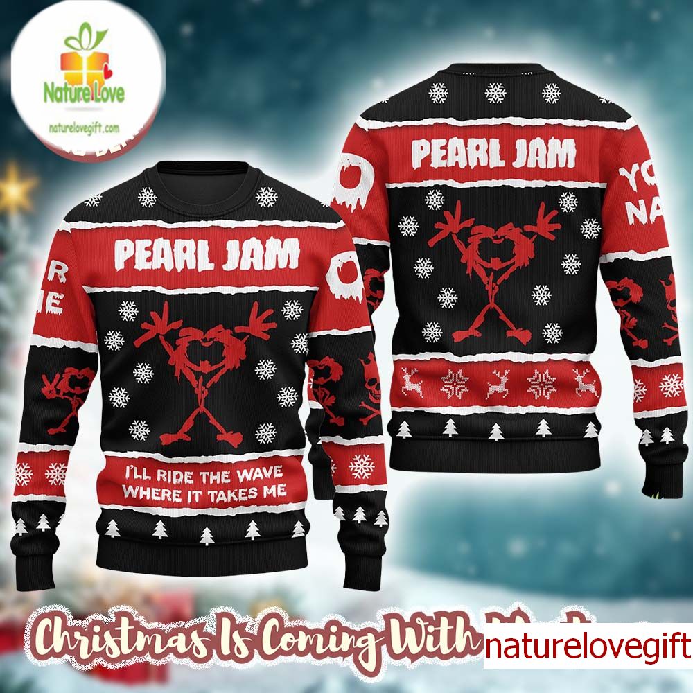 Pearl Jam I Will Ride The Wave Where It Takes Me Snowing Stickman Personalized Knitted Ugly Christmas Sweater For Fans Pearl Jam I Will Ride The Wave Where It Takes Me Snowing Stickman Personalized Knitted Ugly Christmas Sweater For Fans
