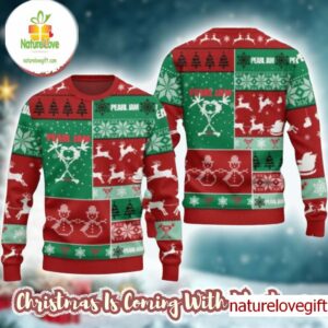 Pearl Jam Knitted Checkered Pattern Red And Green Knitted Ugly Christmas Sweater Gift For Fans