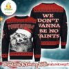 Powerwolf We Don’t Wamma Be No Saints Werewolf Santa Face Funny Knitted Ugly Christmas Sweater Holiday Jumper