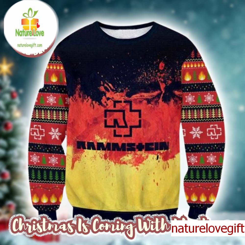 Rammstein Band Tie Die Effect Germany Flag Color Ugly Christmas Sweater Rammstein Band Tie Die Effect Germany Flag Color Ugly Christmas Sweater