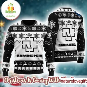 Rammstein Classic Logo Black And White Custom Name Knitted Ugly Christmas Sweater