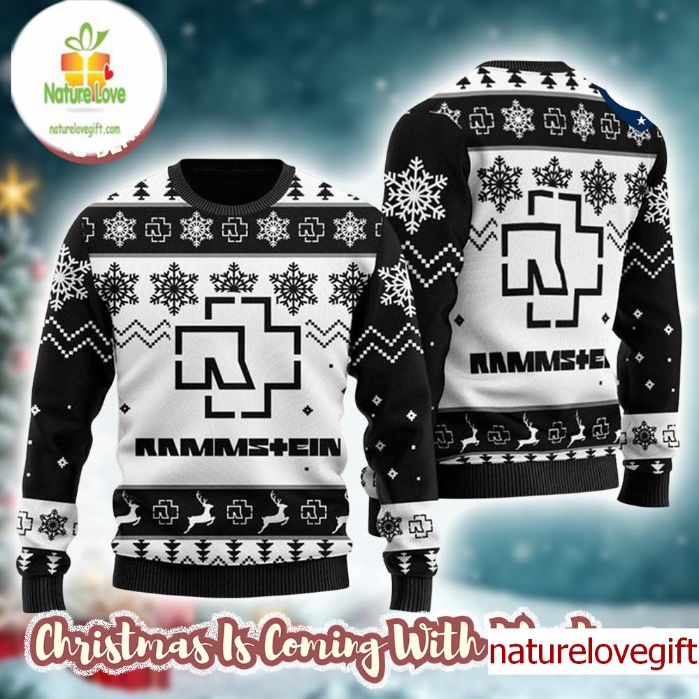 Rammstein Classic Logo Black And White Custom Name Knitted Ugly Christmas Sweater Rammstein Classic Logo Black And White Custom Name Knitted Ugly Christmas Sweater
