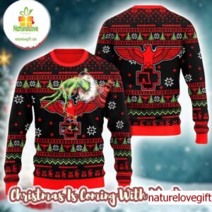 Rammstein Logo Grinch Stole The Logo Funny Knitted Ugly Christmas Sweater